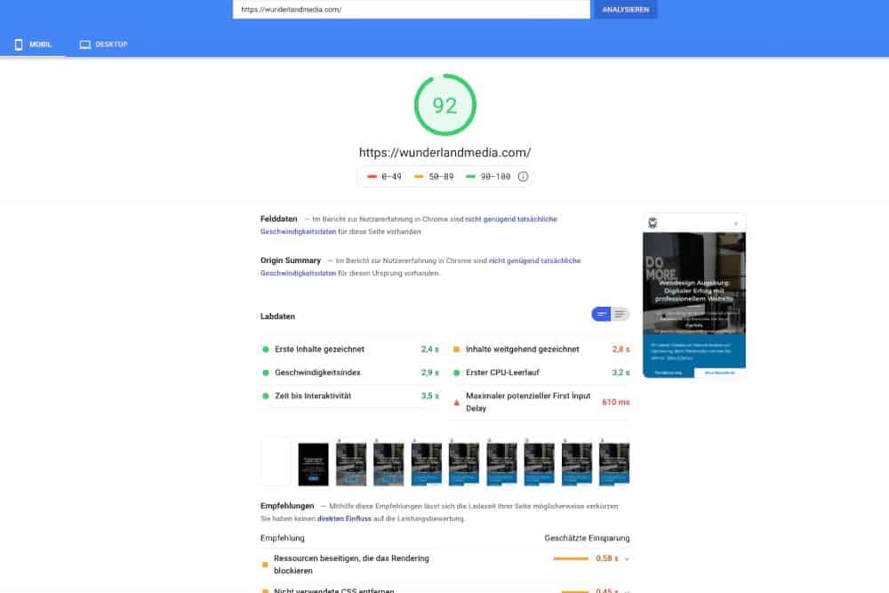 google page speed test für mobile