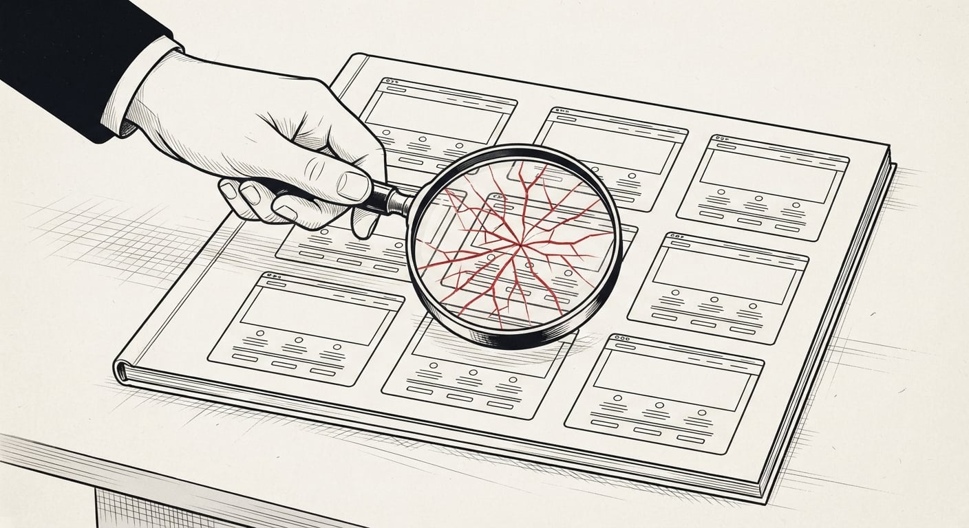 Magnifying glass revealing red flags behind a reseller's slick portfolio