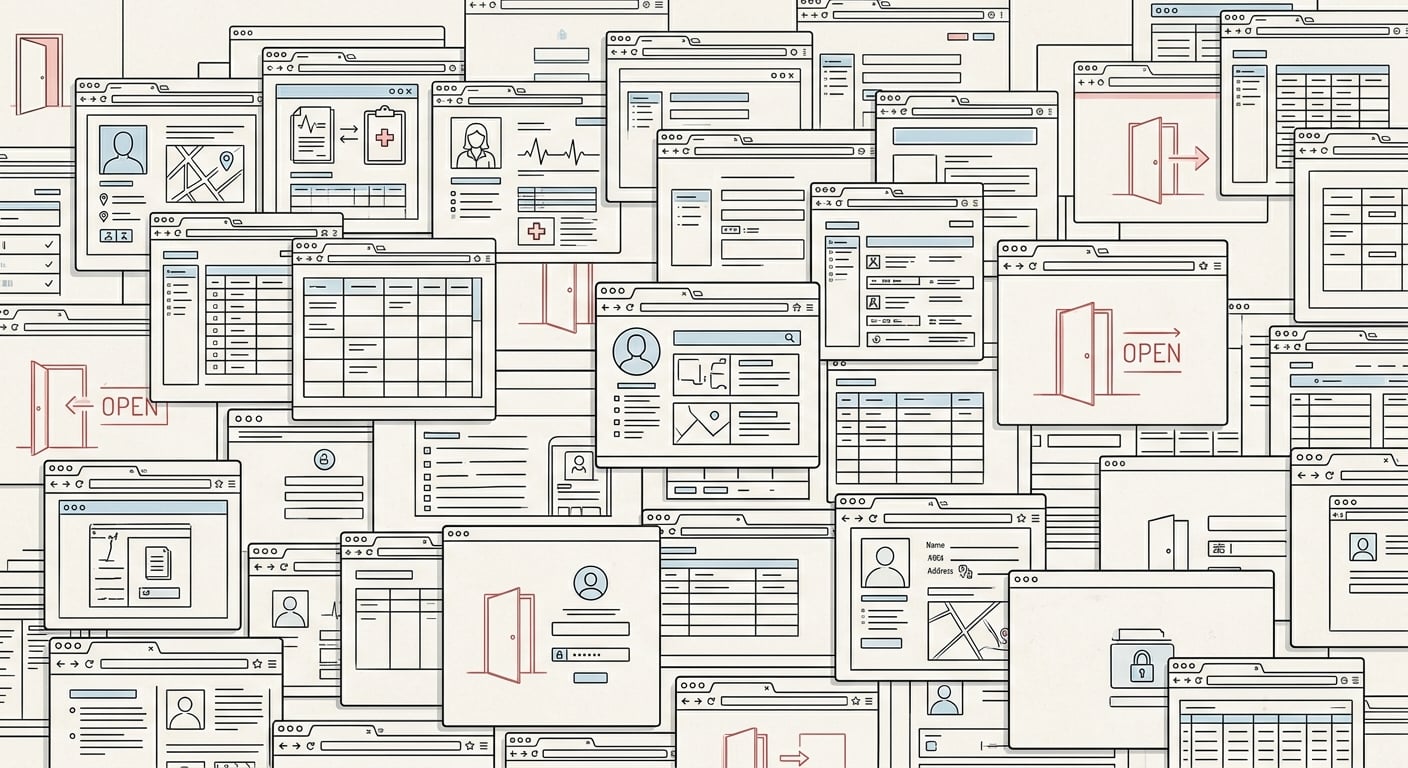Wall of exposed vibe-coded web apps showing unsecured data and open access