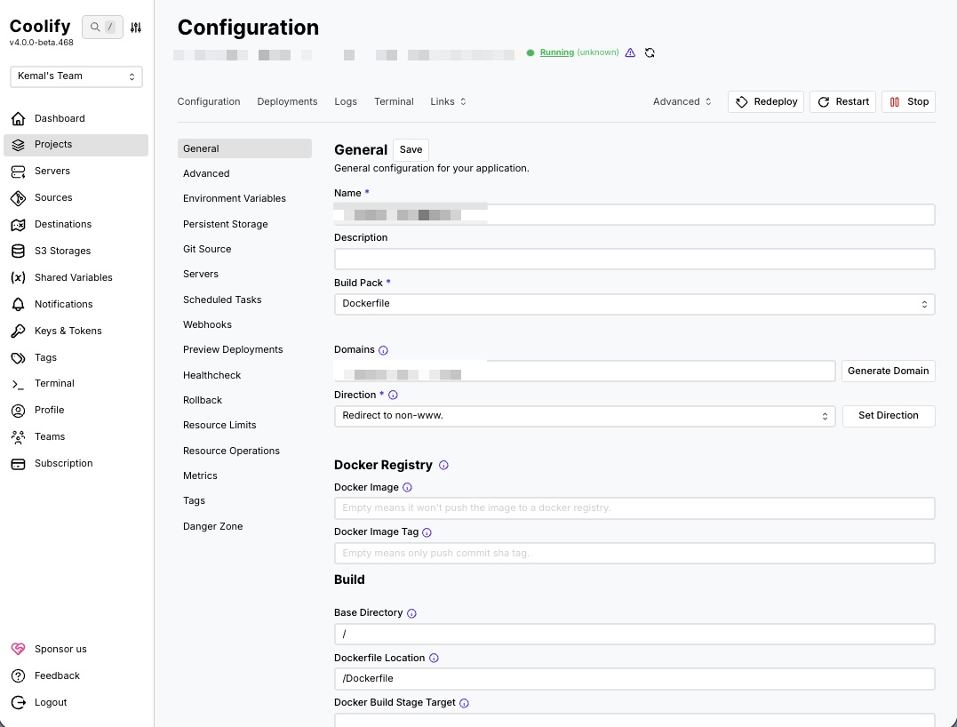 Coolify Configuration with Dockerfile Build Pack