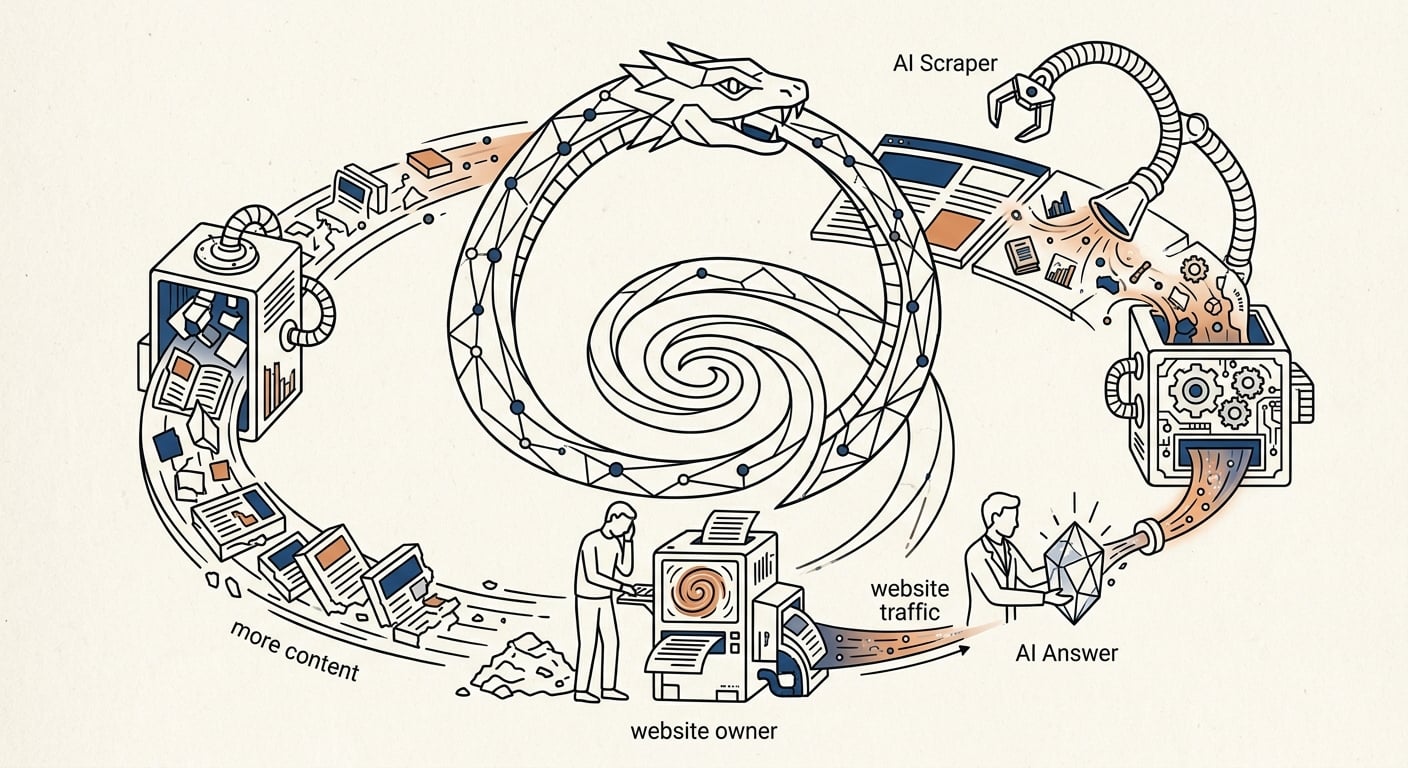 The content doom loop where AI scraping and AI content creation feed each other in a downward spiral