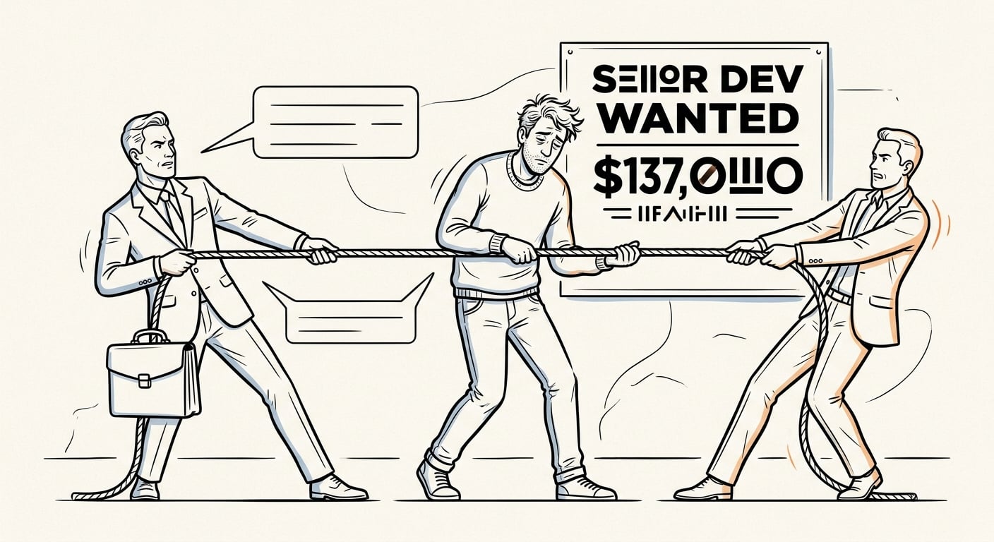Two companies fighting over the same senior developer with rising salary demands
