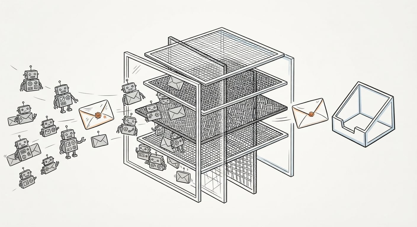 Layered spam defense filtering bot submissions before they reach the inbox