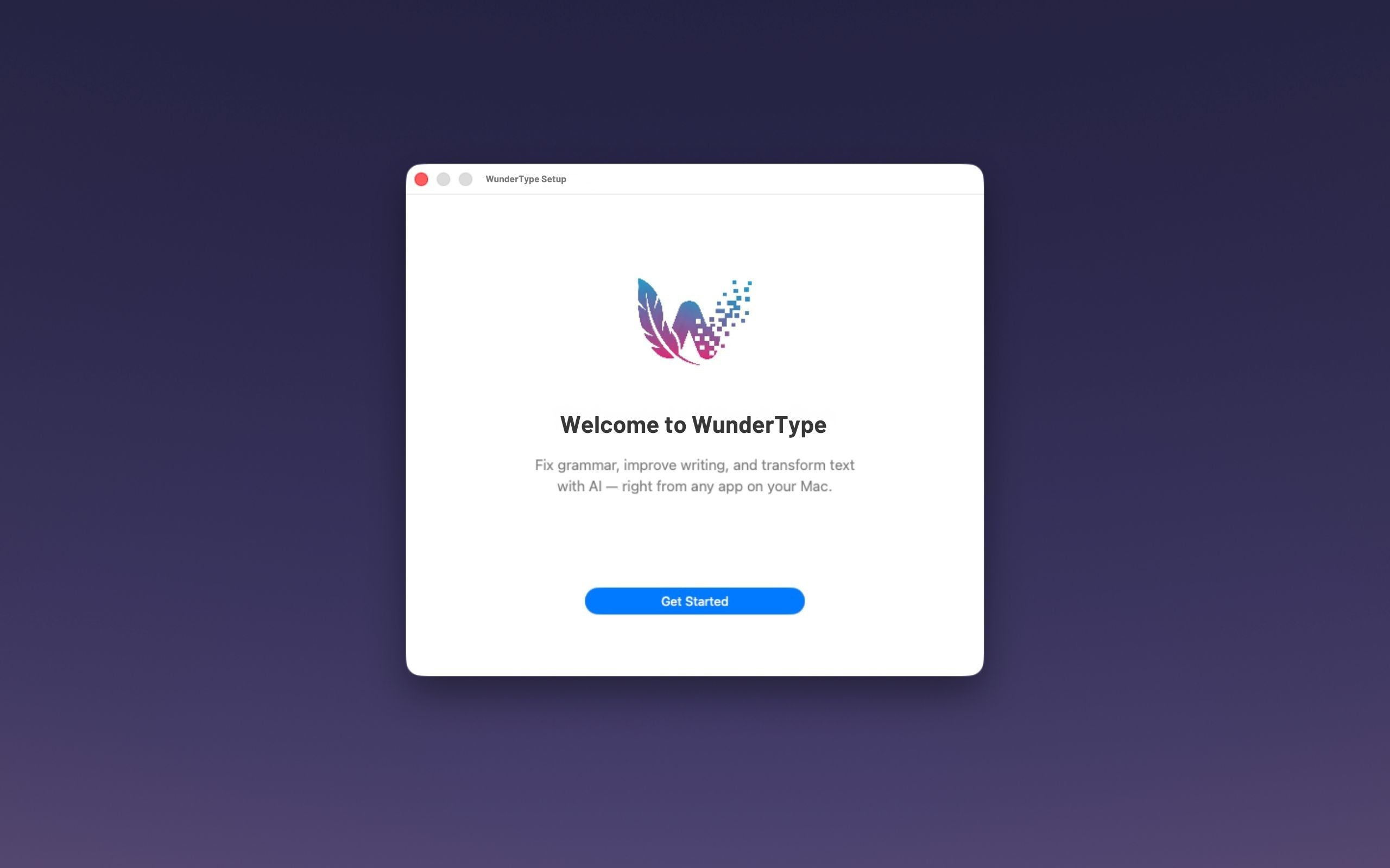 WunderType Welcome Screen