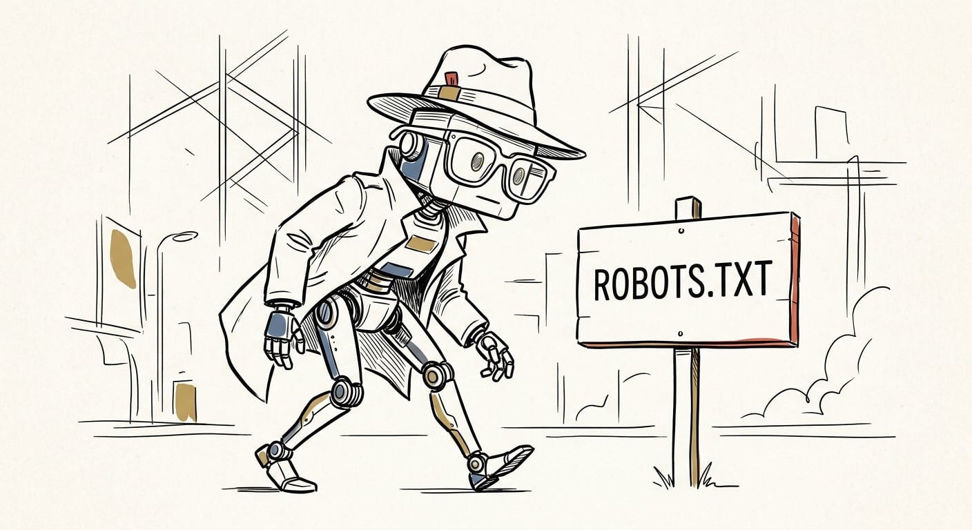 An AI crawler in disguise ignoring a robots.txt sign and crawling anyway