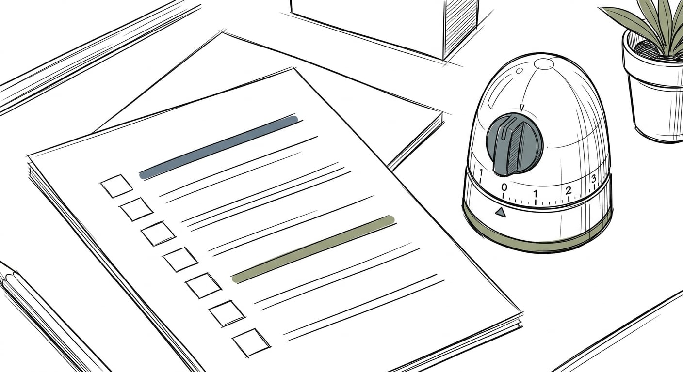 SEO maintenance checklist with timer on desk