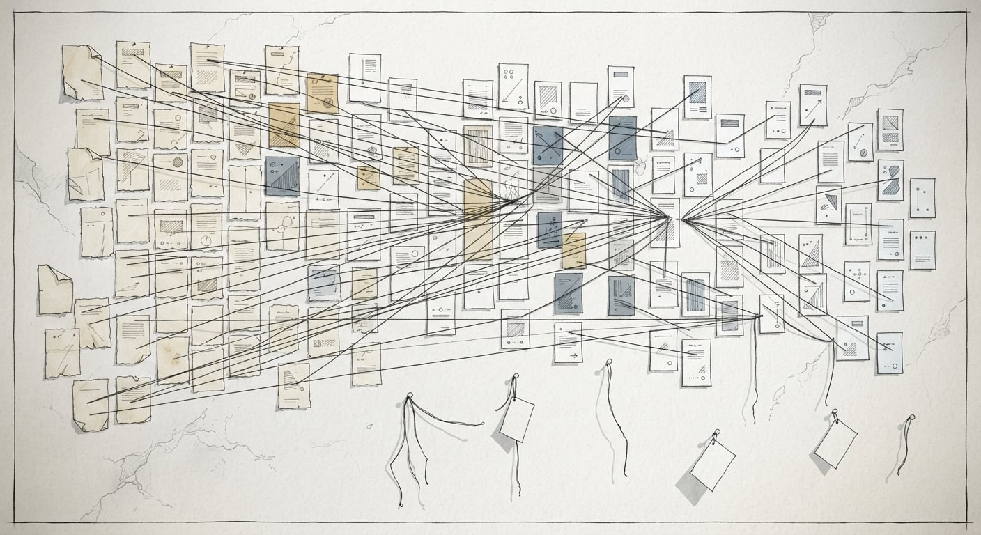 A 301 redirect map drawn as strings between old and new URLs