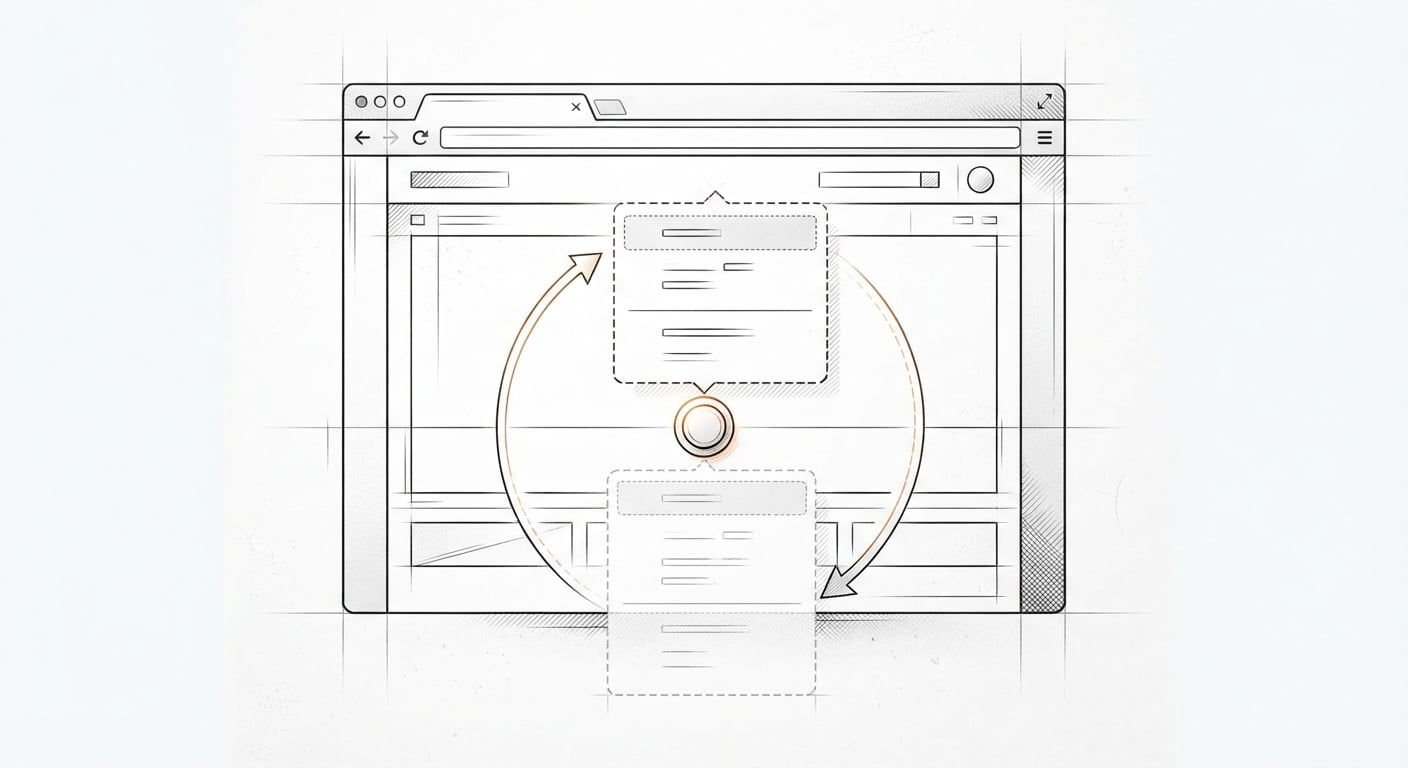 Line art showing a dropdown flipping from below to above a button when it runs out of room