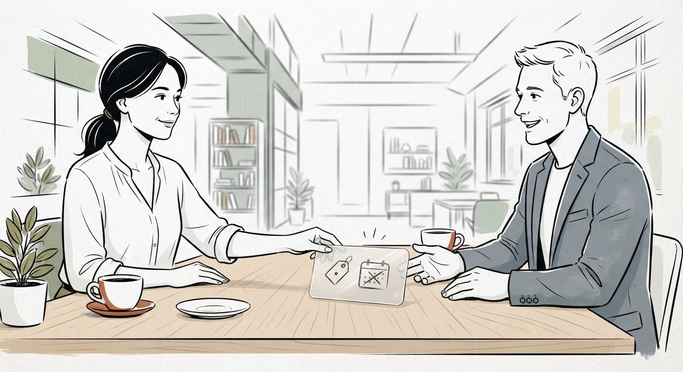 Freelancer handing a client a calm written reply with a price and timeline to stop scope creep