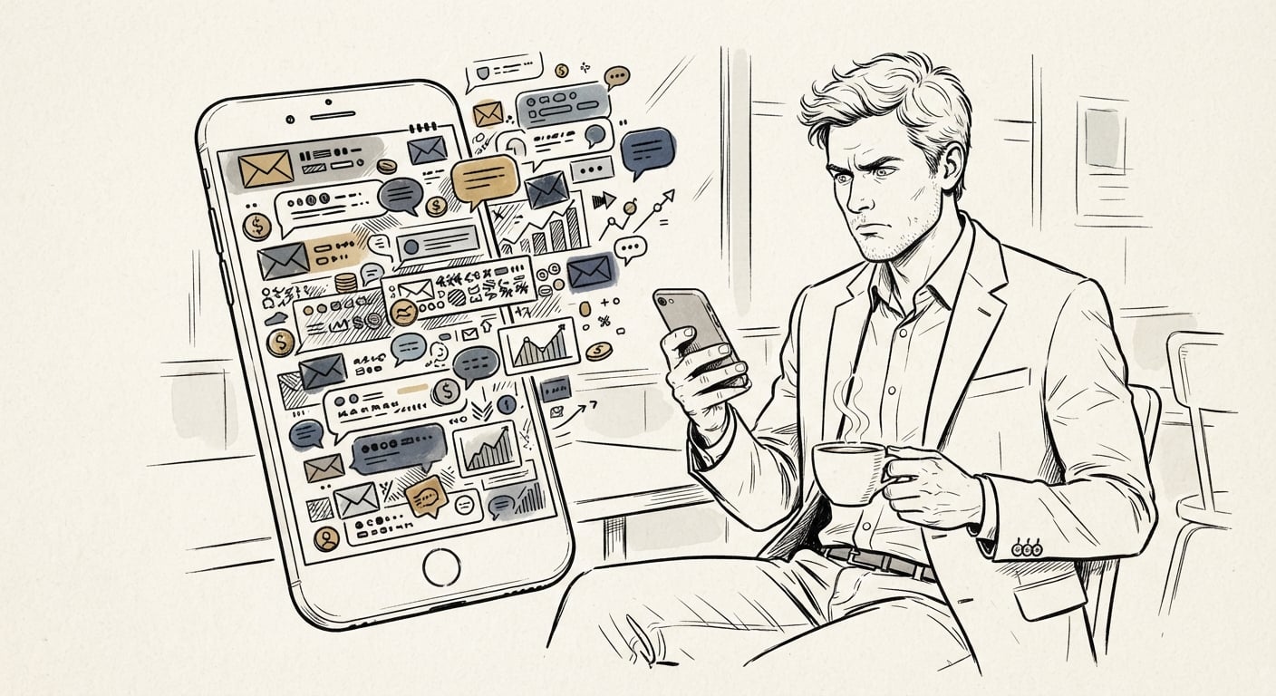A phone flooded with cold pitches offering cheap AI websites
