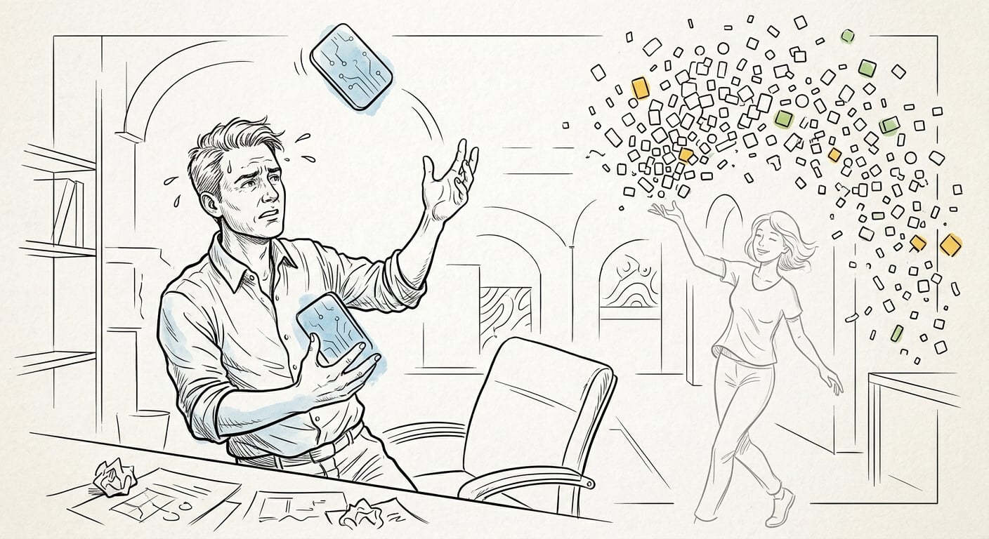 One developer struggling with two apps while another casually juggles 153