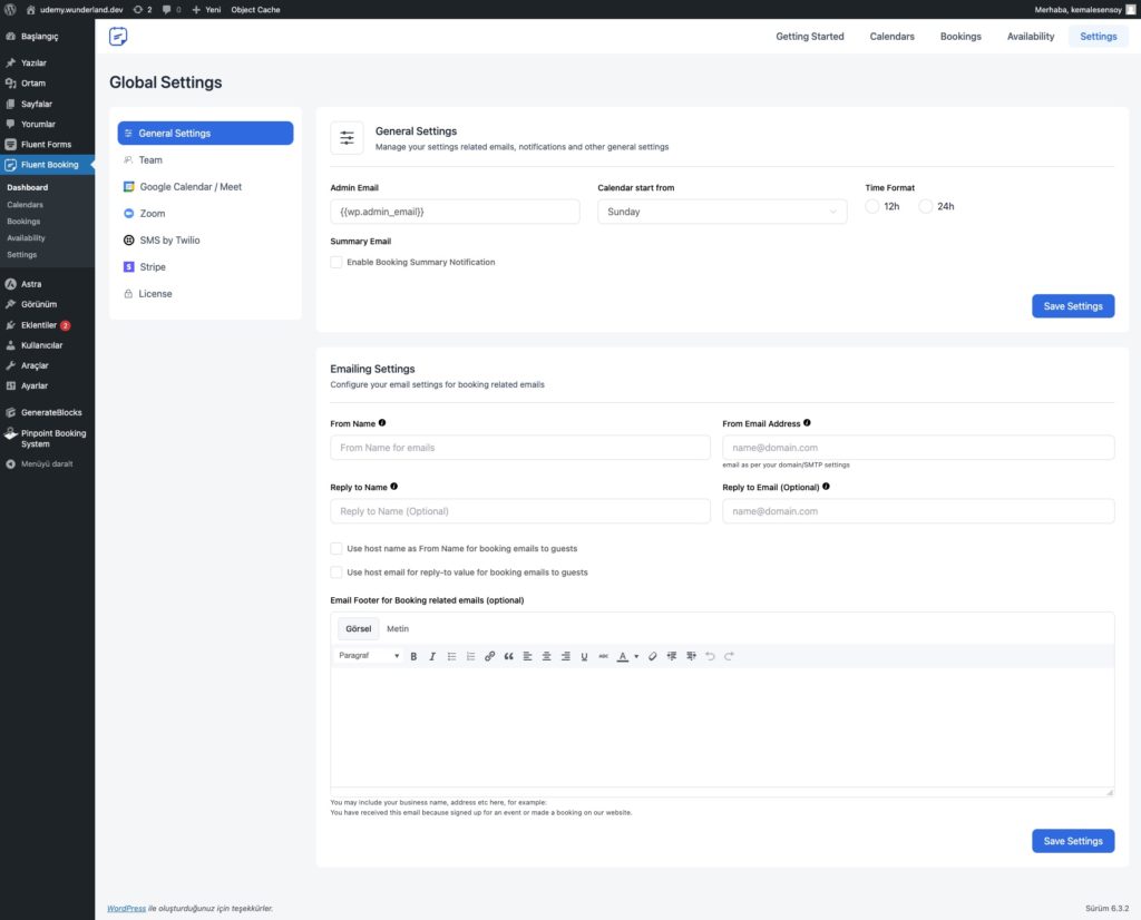 FluentBooking settings