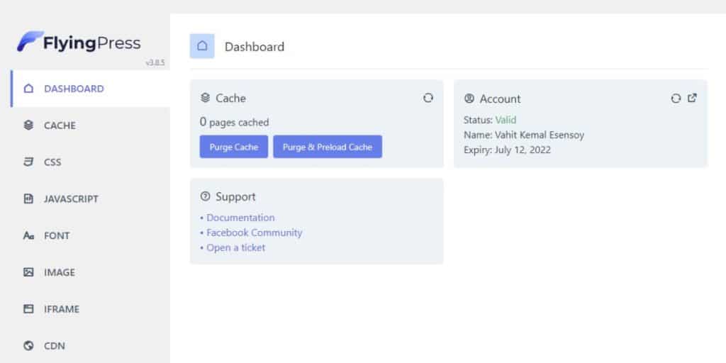 FlyingPress Plugin Dashboard