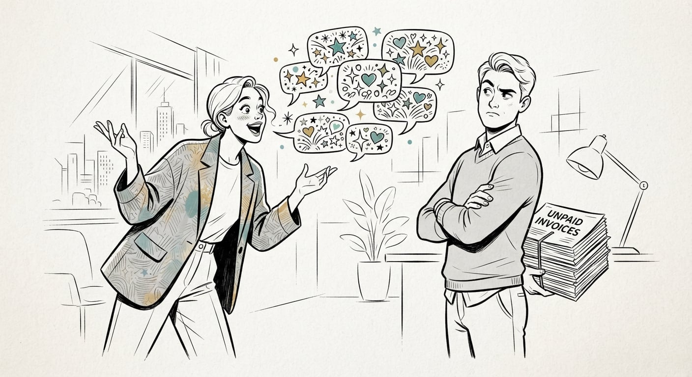 Flattery as a client red flag: compliments up front, unpaid invoices hidden behind the back