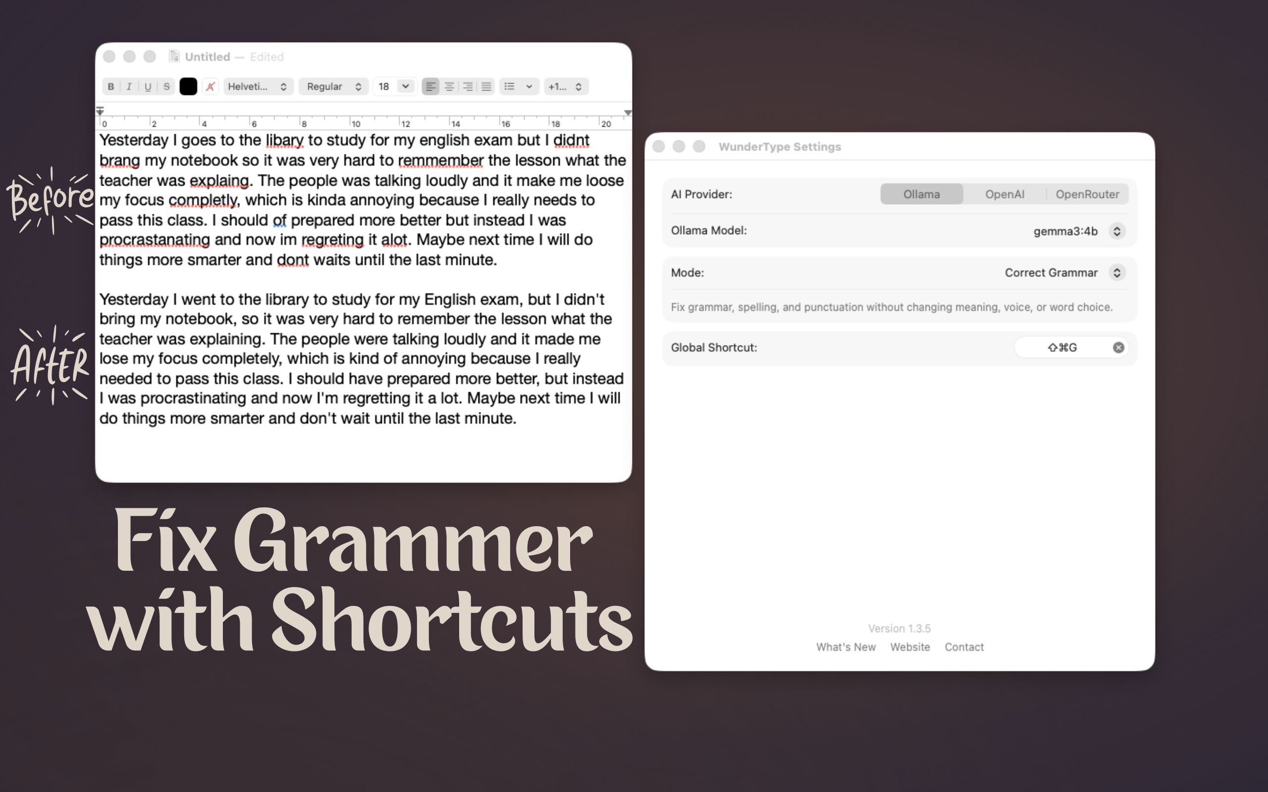 Fix your Grammer with Shortcuts