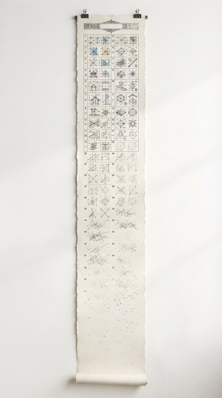 A long scroll of instructions fading and drifting toward the bottom