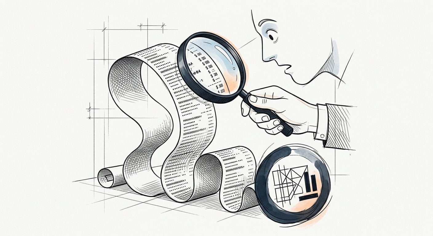 SaaS subscription costs adding up on a long unrolling receipt