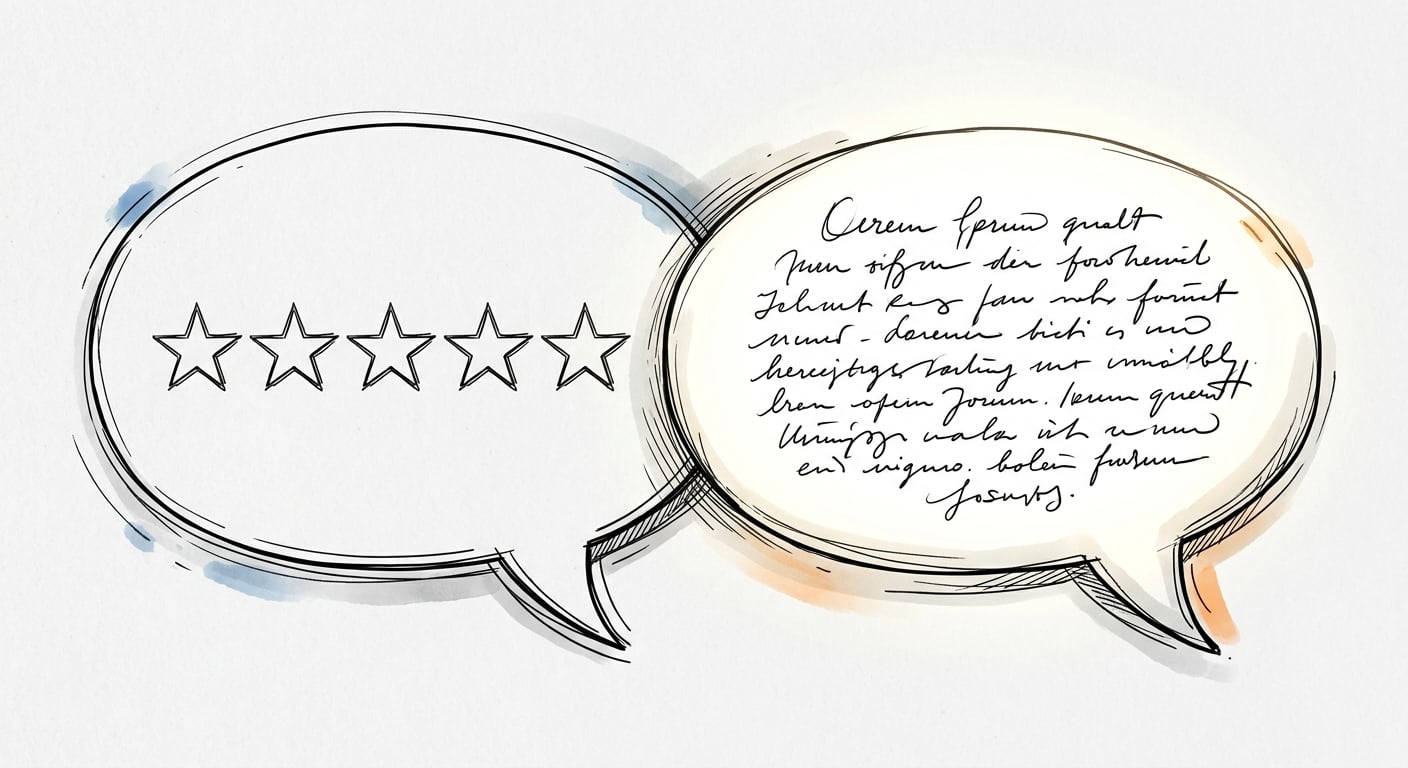 Generic star-only review versus detailed keyword-rich review that helps SEO