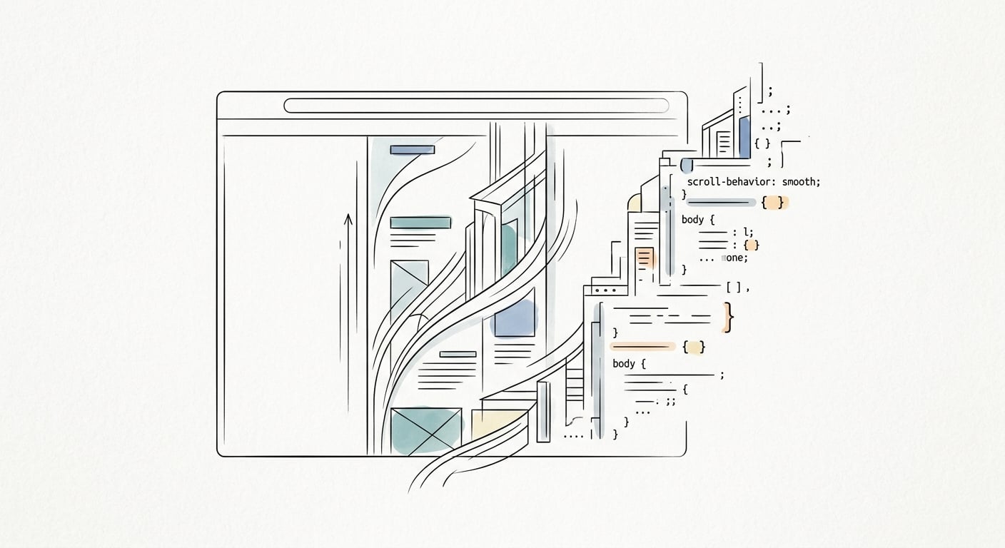 Clean browser window showing smooth CSS scroll animation with floating code