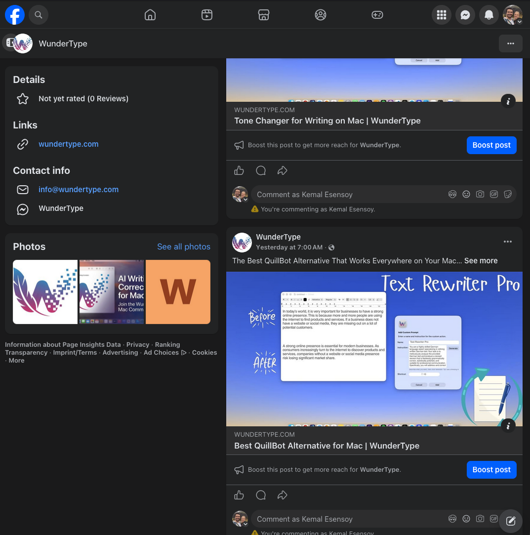 WunderType Facebook posts showing auto-syndicated blog content