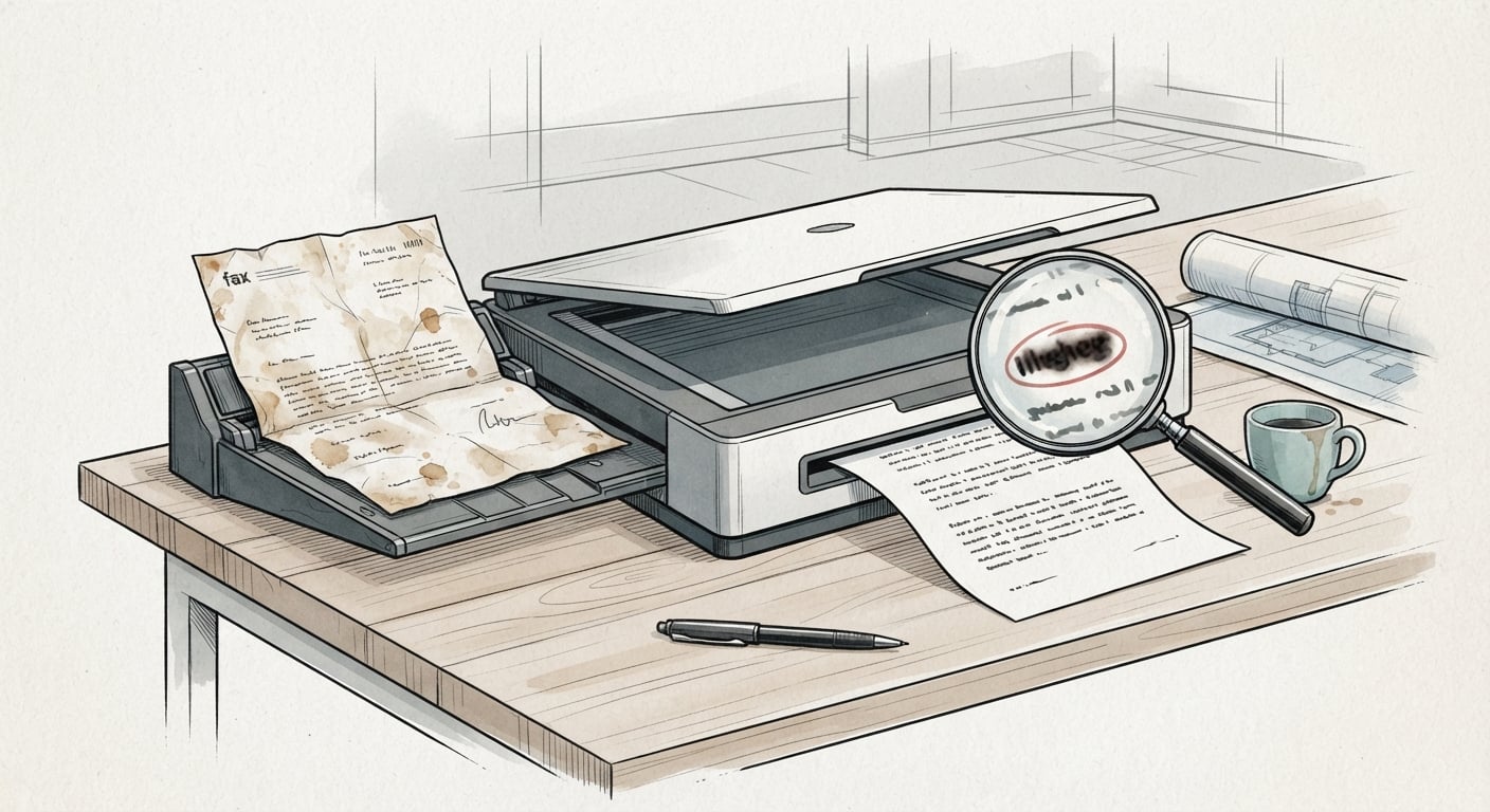 A scanner turning a creased German letter into text, with one word still unreadable
