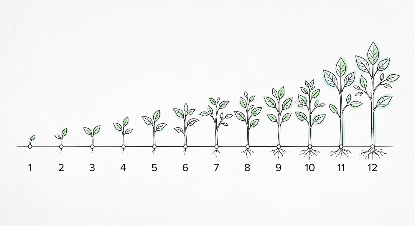 Realistic SEO timeline showing gradual organic growth over 12 months