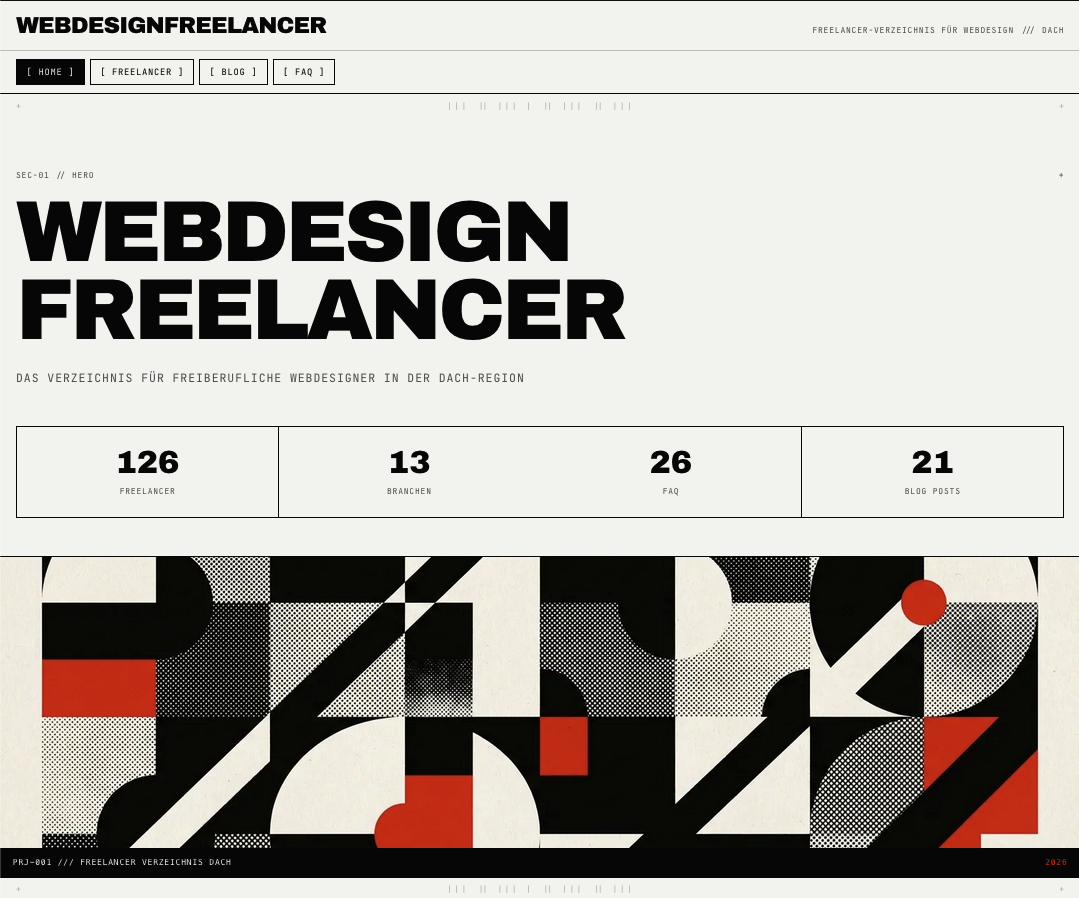 Webdesign Freelancer directory showing 126 freelancers across 13 cities and 26 categories