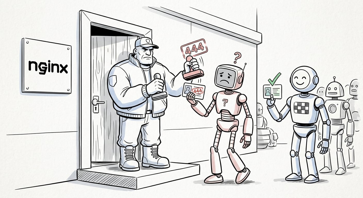 Nginx server acting as bouncer blocking AI crawlers at the server level