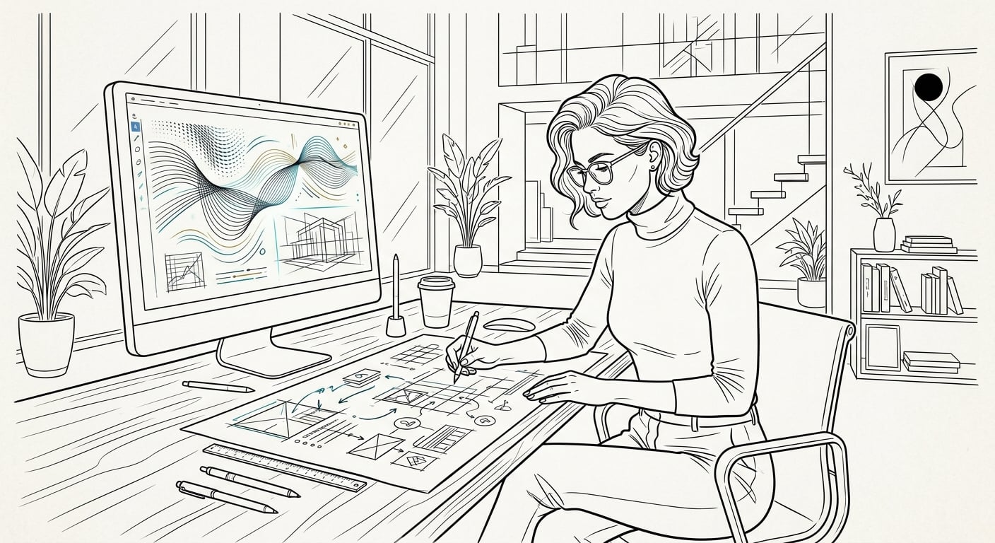 Designer sketching custom layouts before using AI tools