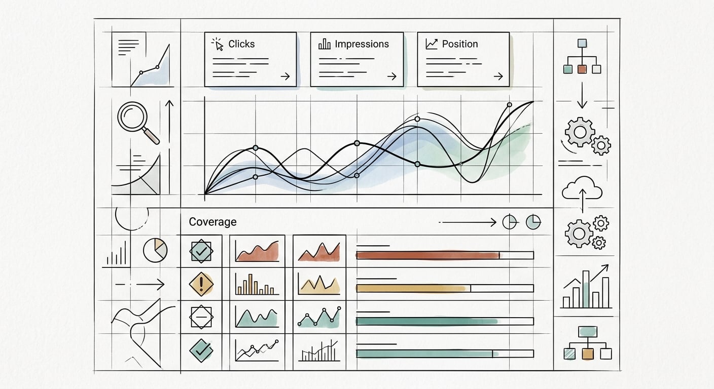 Google Search Console dashboard with performance metrics