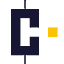 Yellow Pac-Man symbol on a dark blue background, with the figure looking to the right.