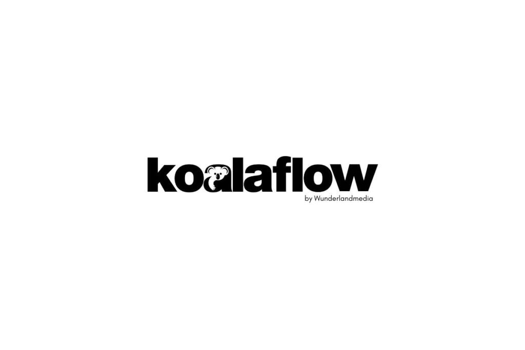 „Koalaflow von Wunderlandmedia“-Logo mit einem in den Text integrierten Koala.