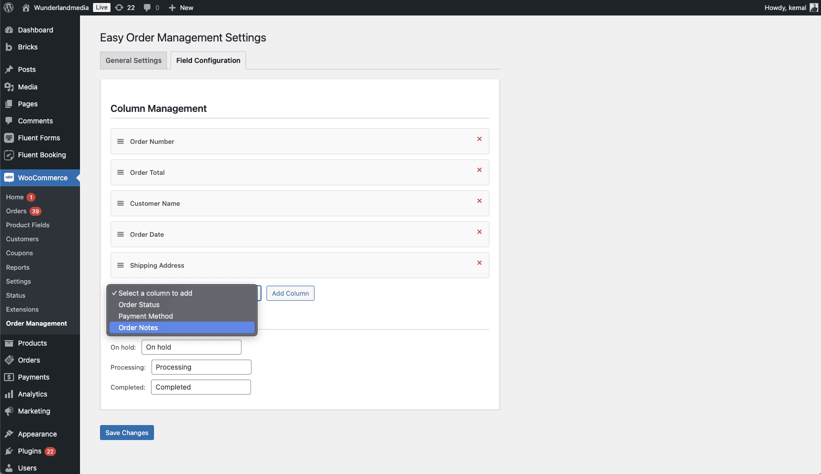 Admin Field Configuration Acf