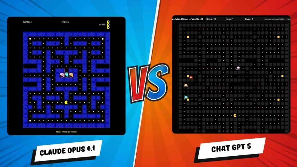 Gpt 5 vs open 4.1 pacman challenge